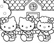 Coloriage et dessins gratuit Hello Kitty à l'école à imprimer