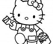 Coloriage Hello Kitty et La Peinture