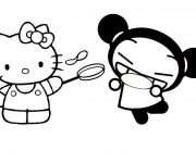 Coloriage Hello Kitty et Pucca rigolo