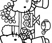 Coloriage Hello Kitty et sa maman au Jardin