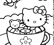 Coloriage Hello Kitty et sa Peluche en plein air