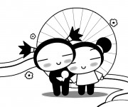 Coloriage et dessins gratuit Pucca et Garou amoureux à imprimer