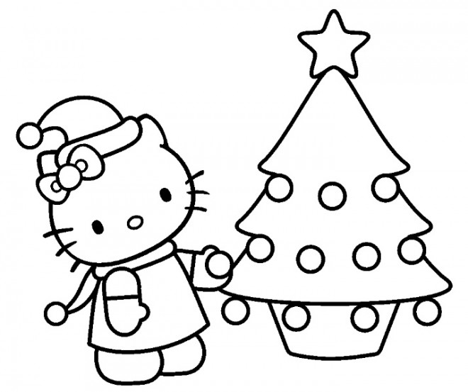 Coloriage Hello Kitty Noel gratuit à imprimer
