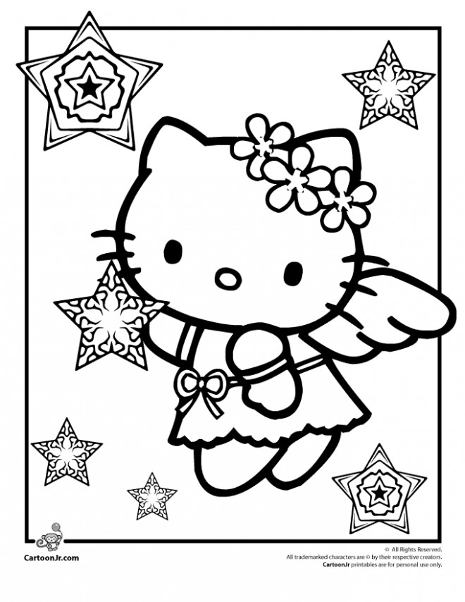 Coloriage Hello Kitty et Les Étoiles de Noel