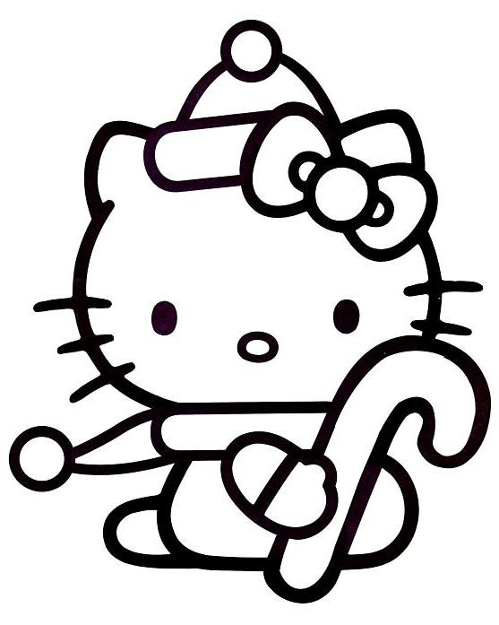 Coloriage Hello Kitty facile en noir dessin gratuit à imprimer