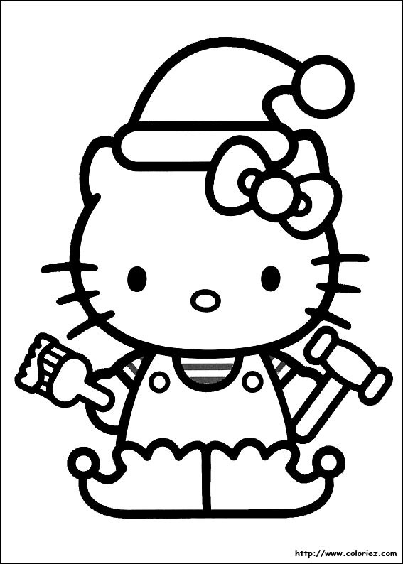 Coloriage et dessins gratuits Hello Kitty porte Le Bonnet de Noel à imprimer