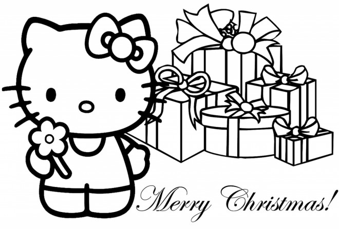 Coloriage et dessins gratuits Les Cadeaux Noel de Hello Kitty à imprimer