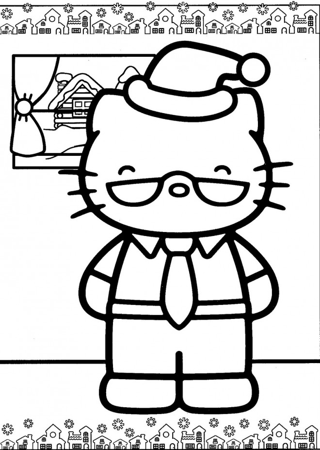 Coloriage et dessins gratuits Père de Hello Kitty porte un bonnet de Noel à imprimer