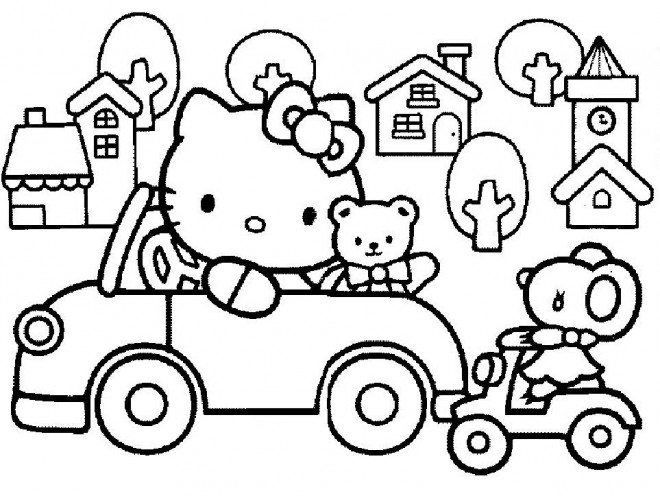 Coloriage Hello Kitty Conduit Sa Voiture Dessin Gratuit A Imprimer