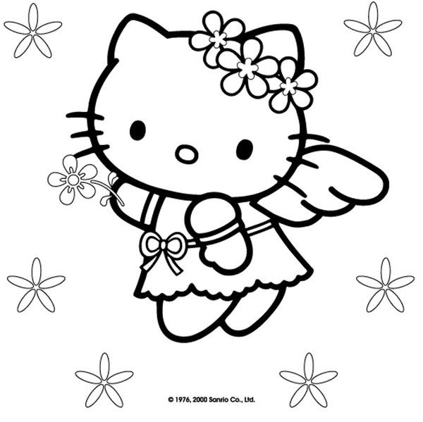 Coloriage Hello Kitty Ange En Vol Dessin Gratuit à Imprimer