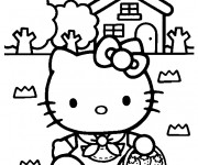 Coloriage Hello Kitty ceuille des fraises