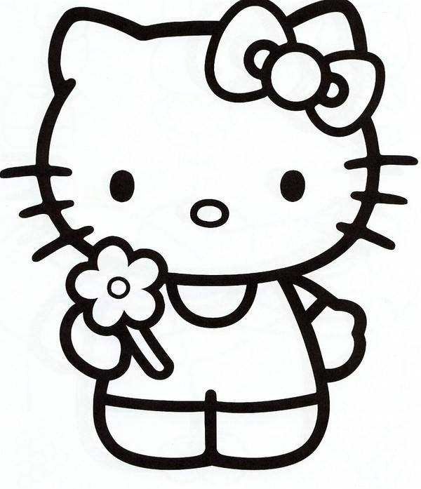 Coloriage Hello Kitty Offre Une Fleur Dessin Gratuit à Imprimer