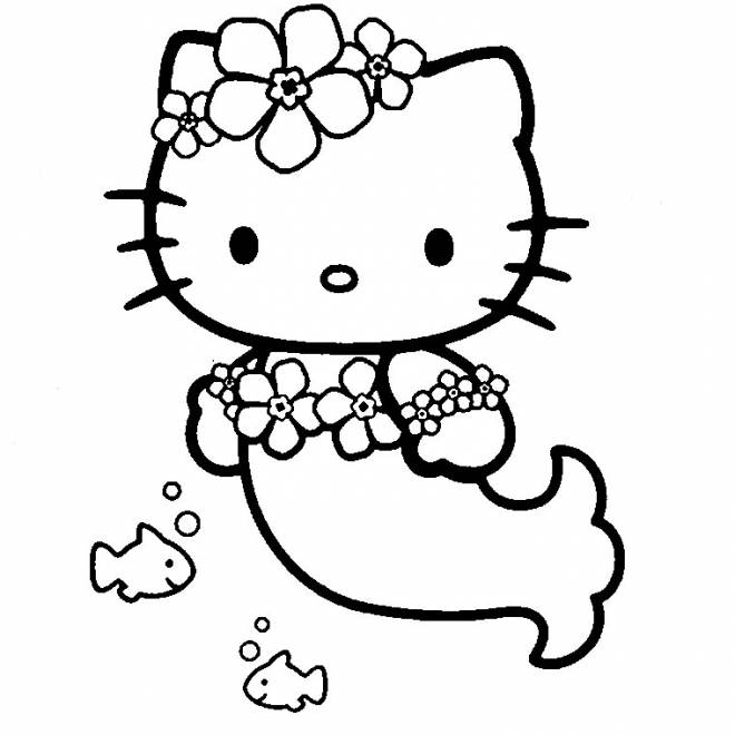 Coloriage et dessins gratuits Hello Kitty en petite sirène à imprimer