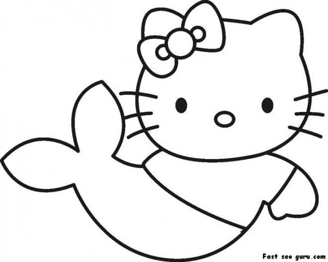 Coloriage Hello Kitty Sirène Facile Dessin Gratuit à Imprimer