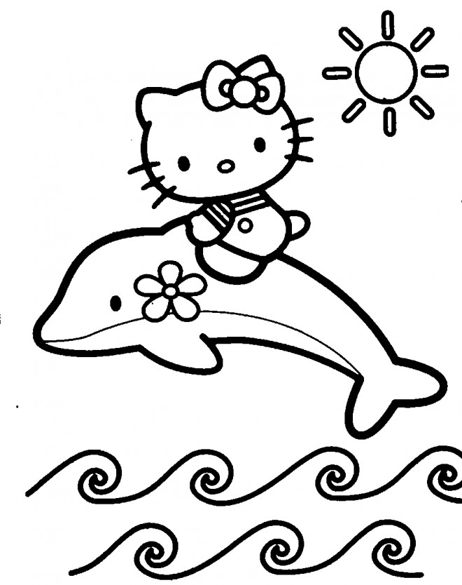 Coloriage Hello Kitty Sur Dauphin Couleur Dessin Gratuit à