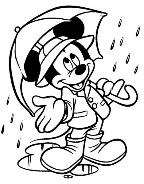 Coloriage et dessins gratuits Mickey mouse sous La Pluie à imprimer