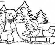 Coloriage et dessins gratuit Les Enfant et l'Hiver Maternelle à imprimer