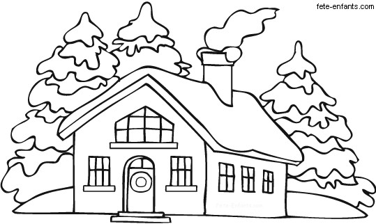 Coloriage Une maison en Hiver dessin gratuit à imprimer