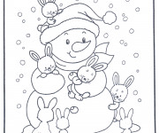 Coloriage Bonhomme de Neige et Les Lapins