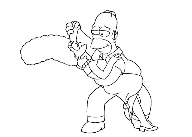 Coloriage et dessins gratuits Homer Simpson  danse avec sa femme à imprimer