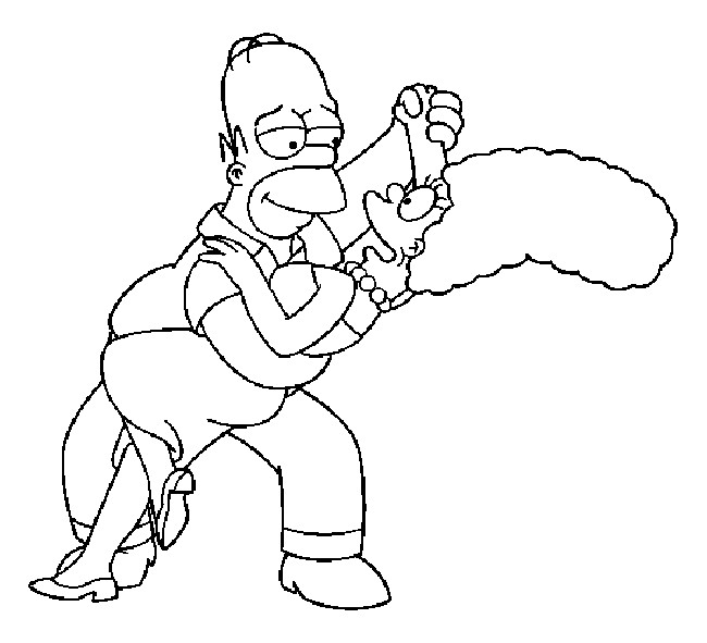 Coloriage et dessins gratuits Homer Simpson en dansant avec Marge à imprimer