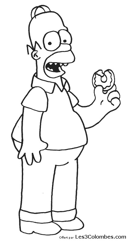 Coloriage et dessins gratuits Homer Simpson mange des beignets à imprimer