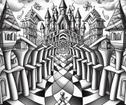 Coloriage Ch&acirc;teau en Illusion d'optique