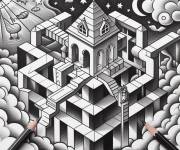 Coloriage Couloires Illusion d'optique