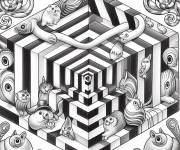 Coloriage Illusion d'optique 3d pour Prs