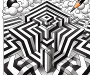 Coloriage Illusion d'optique au crayon noir