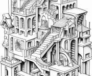 Coloriage Illusion d'optique b&acirc;timent facile