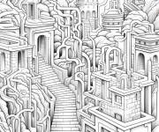 Coloriage Illusion d'optique de village