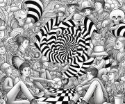 Coloriage Illusion d'optique peupl&eacute;