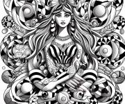Coloriage Illustration de princesse en Illusion d'optique