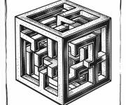 Coloriage Illustration Illusion de cube complexe