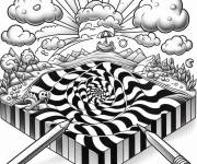 Coloriage Paysage d'Illusion d'optique