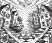 Coloriage Voisinage Illusion d'optique