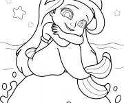 Coloriage Ariel kawaii assise sur un rocher