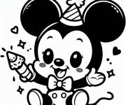 Coloriage et dessins gratuit B&eacute;b&eacute; Mickey Mouse kawaii s'amuse pour kids à imprimer