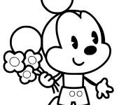 Coloriage B&eacute;b&eacute; Mickey Mouse tenant des fleurs Disney Kawaii