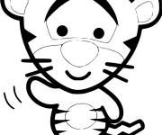 Coloriage B&eacute;b&eacute; Tigrou kawaii en te saluant