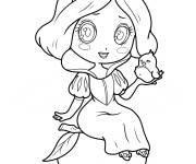 Coloriage Blanche Neige kawaii tenant un oiseau