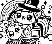 Coloriage et dessins gratuit Chat et train kawaii Disney à imprimer