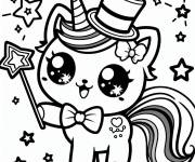 Coloriage et dessins gratuit Chat licorne kawaii de dessin anim&eacute; à imprimer