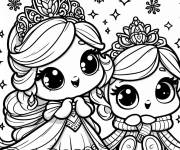 Coloriage Deux petites princesses kawaii de Disney