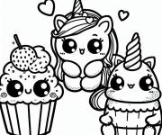 Coloriage et dessins gratuit G&acirc;teau kawaii pour enfants mignons à imprimer