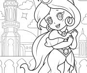 Coloriage Kawaii Princesse Jasmine de Disney vous salue