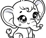 Coloriage L'&eacute;l&eacute;phant kawaii mignon