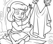 Coloriage La petite Cendrillon kawaii dans la for&ecirc;t