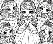 Coloriage Les belles princesses kawaii Disney